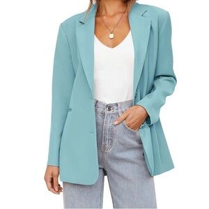 Women's oversized boyfriend cut Light Blue Blazer - Meerokeety